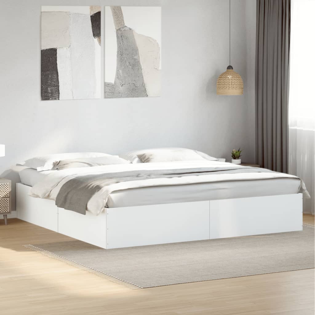 Sengeramme hvit 200x200 cm konstruert tre