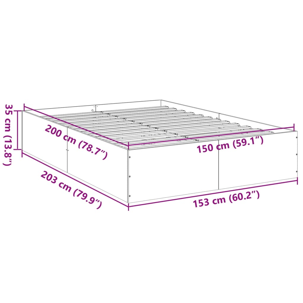 Sengeramme brun eik 150x200 cm konstruert tre