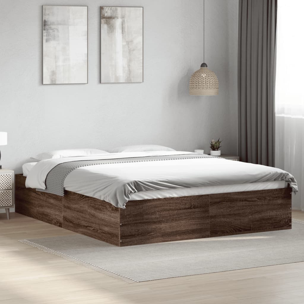Sengeramme brun eik 150x200 cm konstruert tre