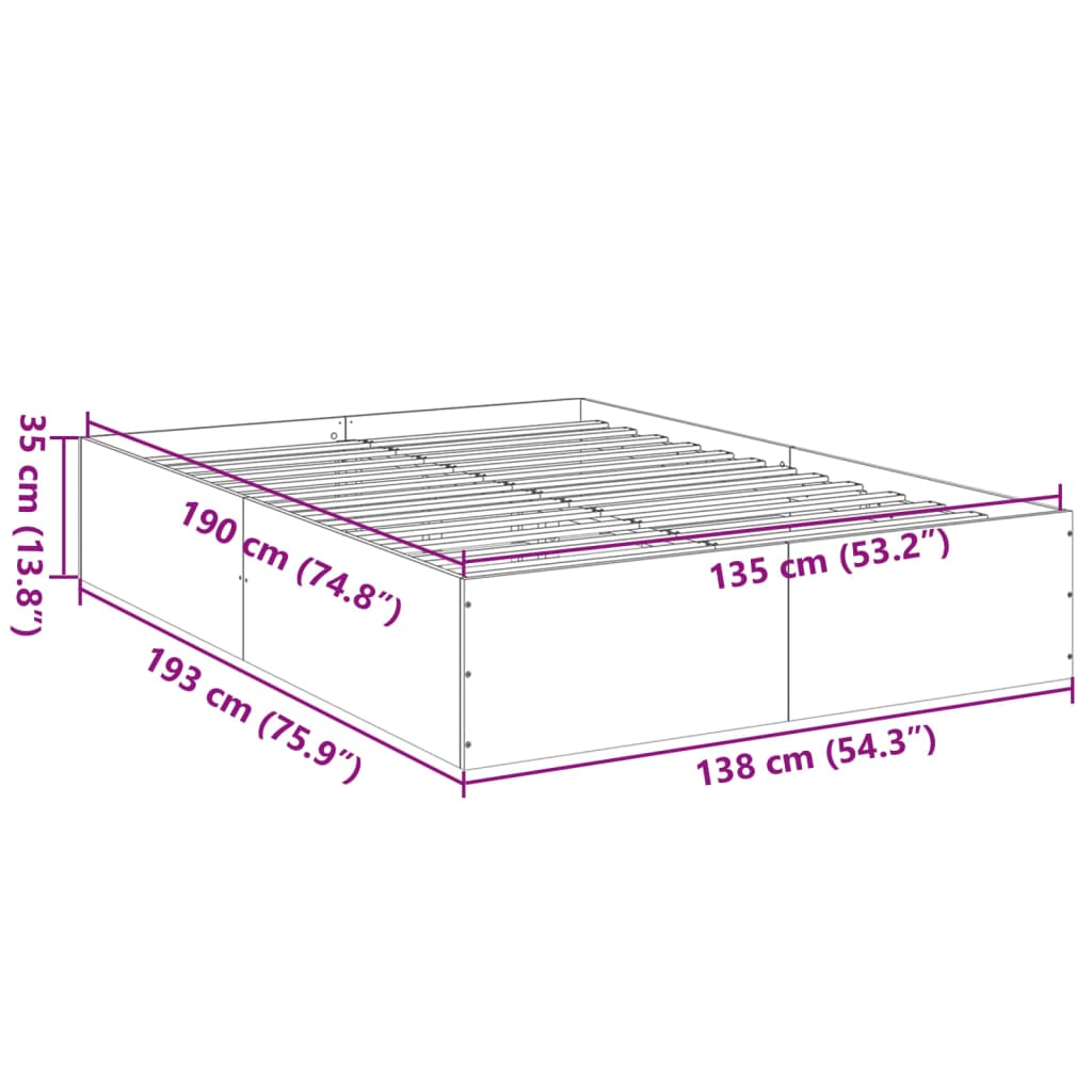 Sengeramme betonggrå 135x190 cm konstruert tre