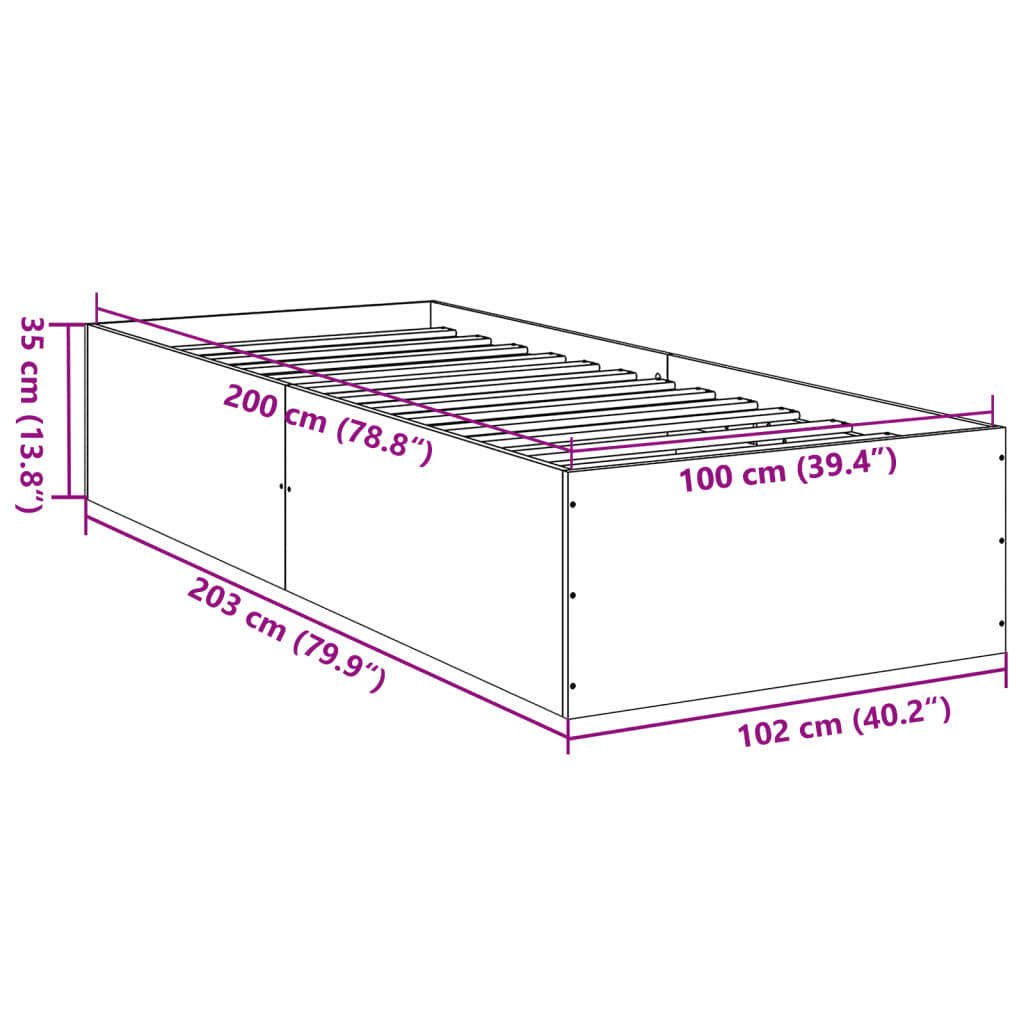 Sengeramme betonggrå 100x200 cm konstruert tre