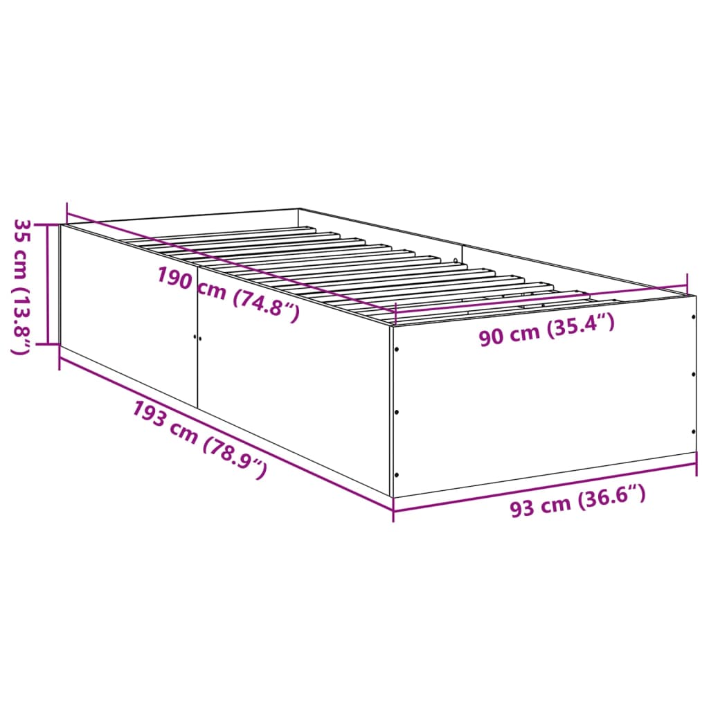 Sengeramme betonggrå 90x190 cm konstruert tre