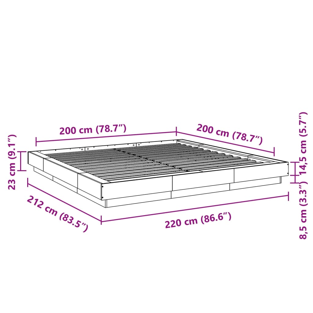 Sengeramme betonggrå 200x200 cm konstruert tre