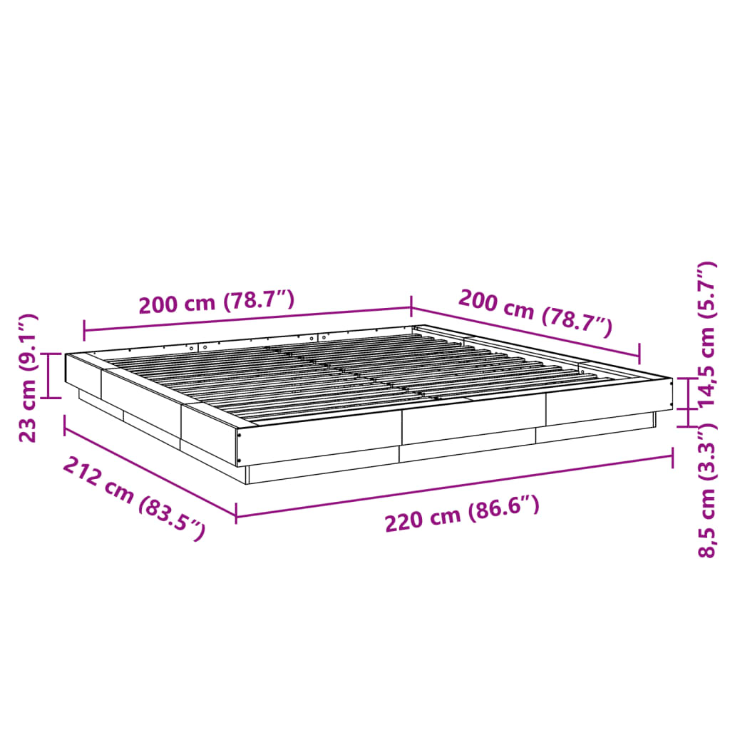 Sengeramme grå sonoma 200x200 cm konstruert tre