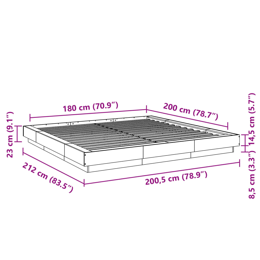 Sengeramme betonggrå 180x200 cm konstruert tre