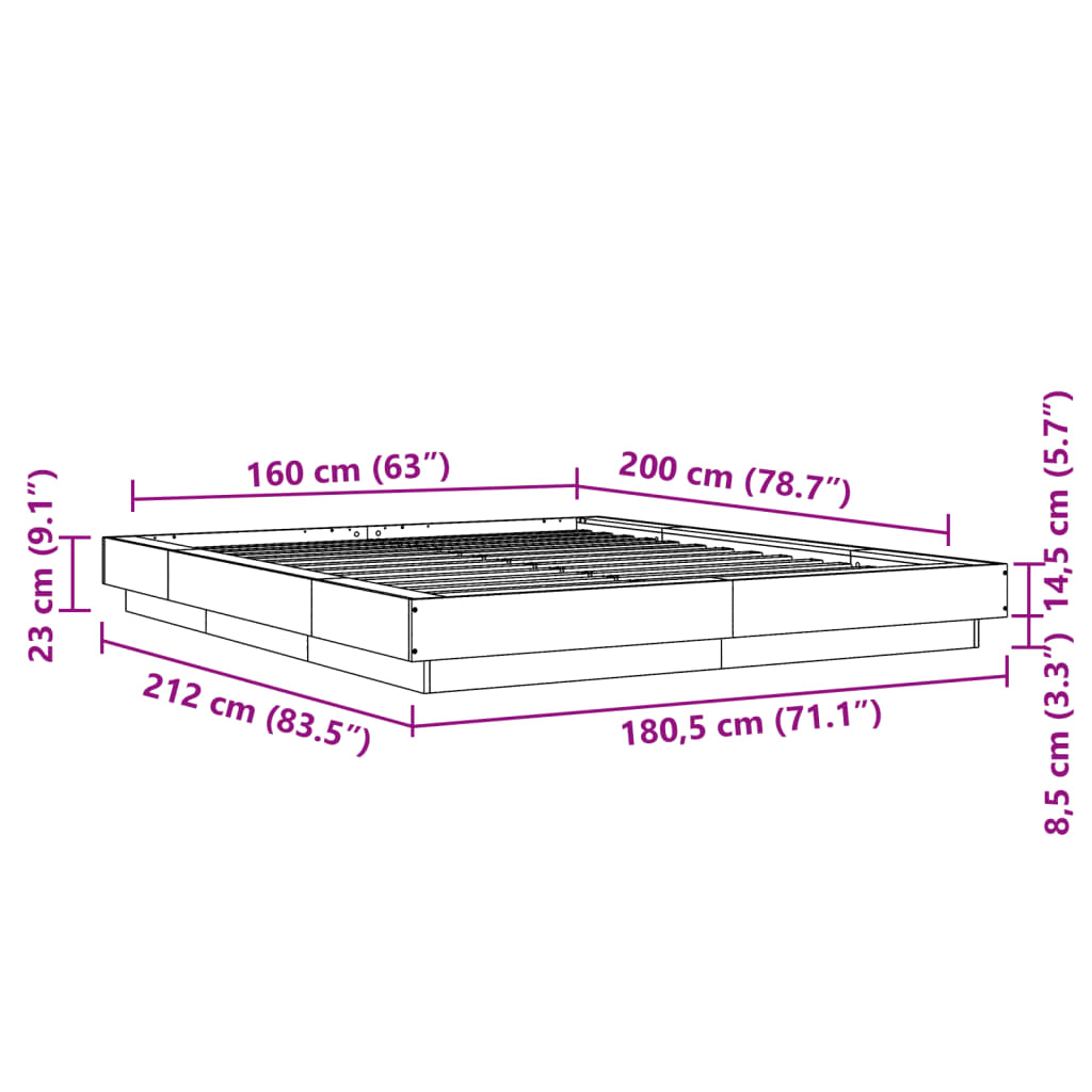 Sengeramme hvit 160x200 cm konstruert tre
