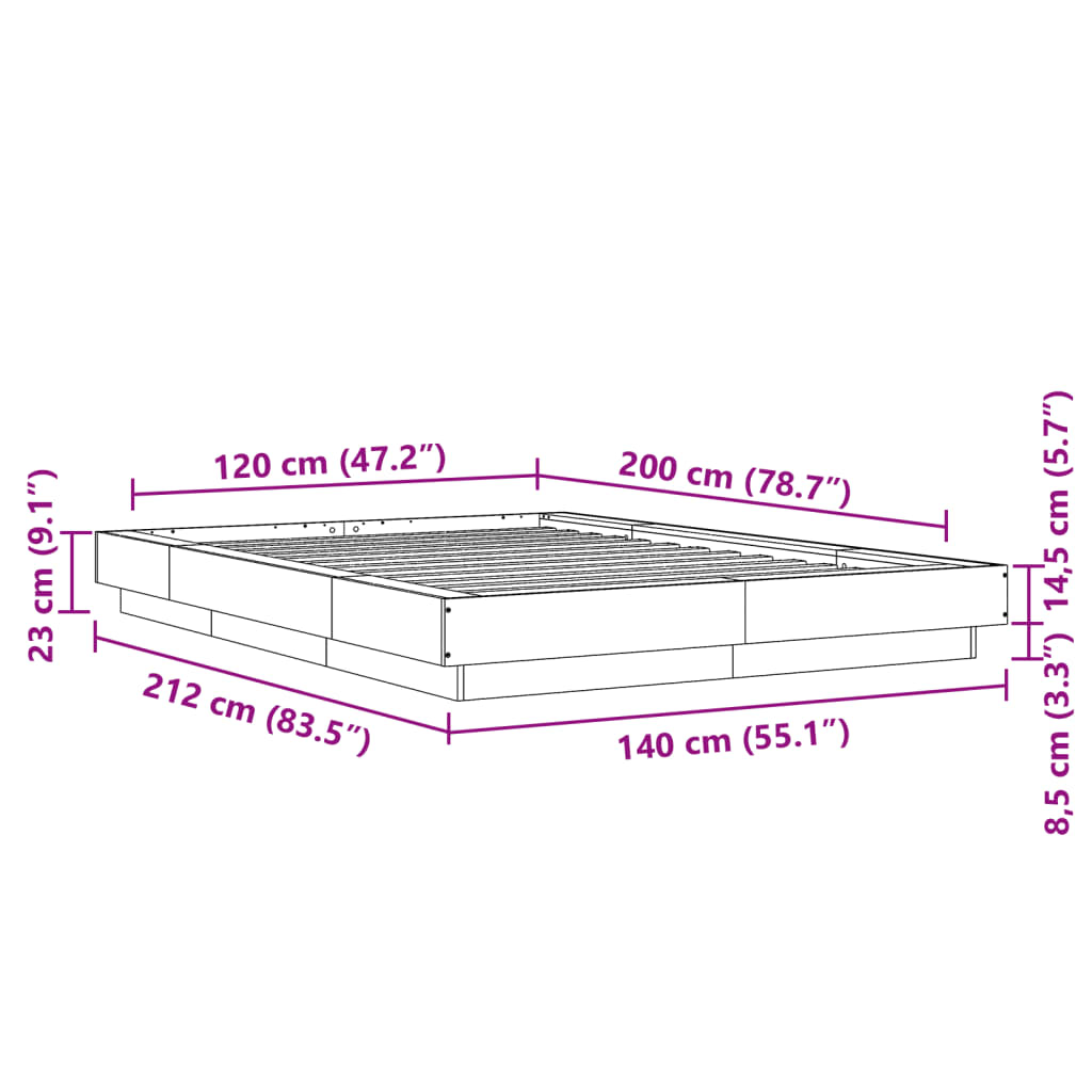 Sengeramme betonggrå 120x200 cm konstruert tre