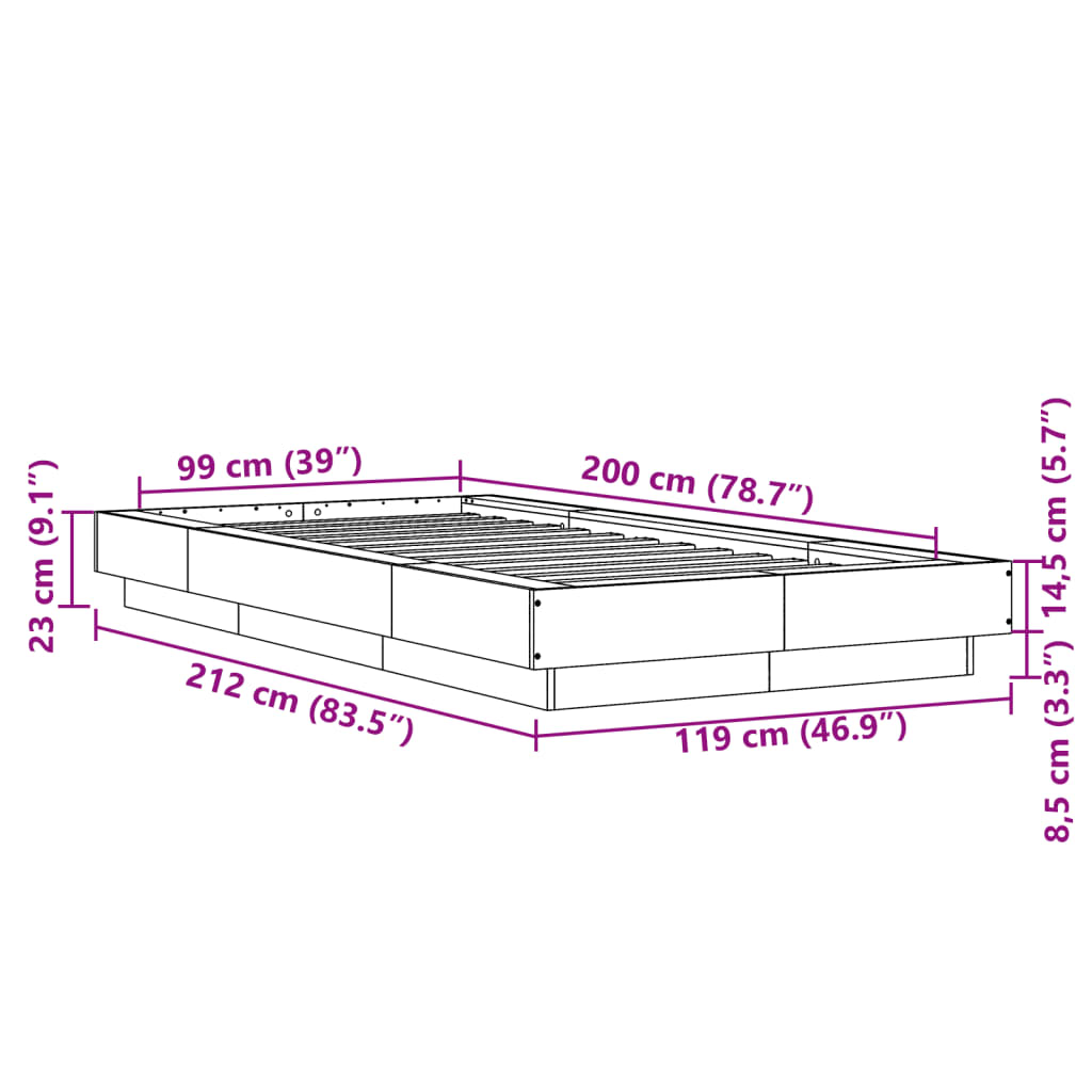Sengeramme betonggrå 100x200 cm konstruert tre
