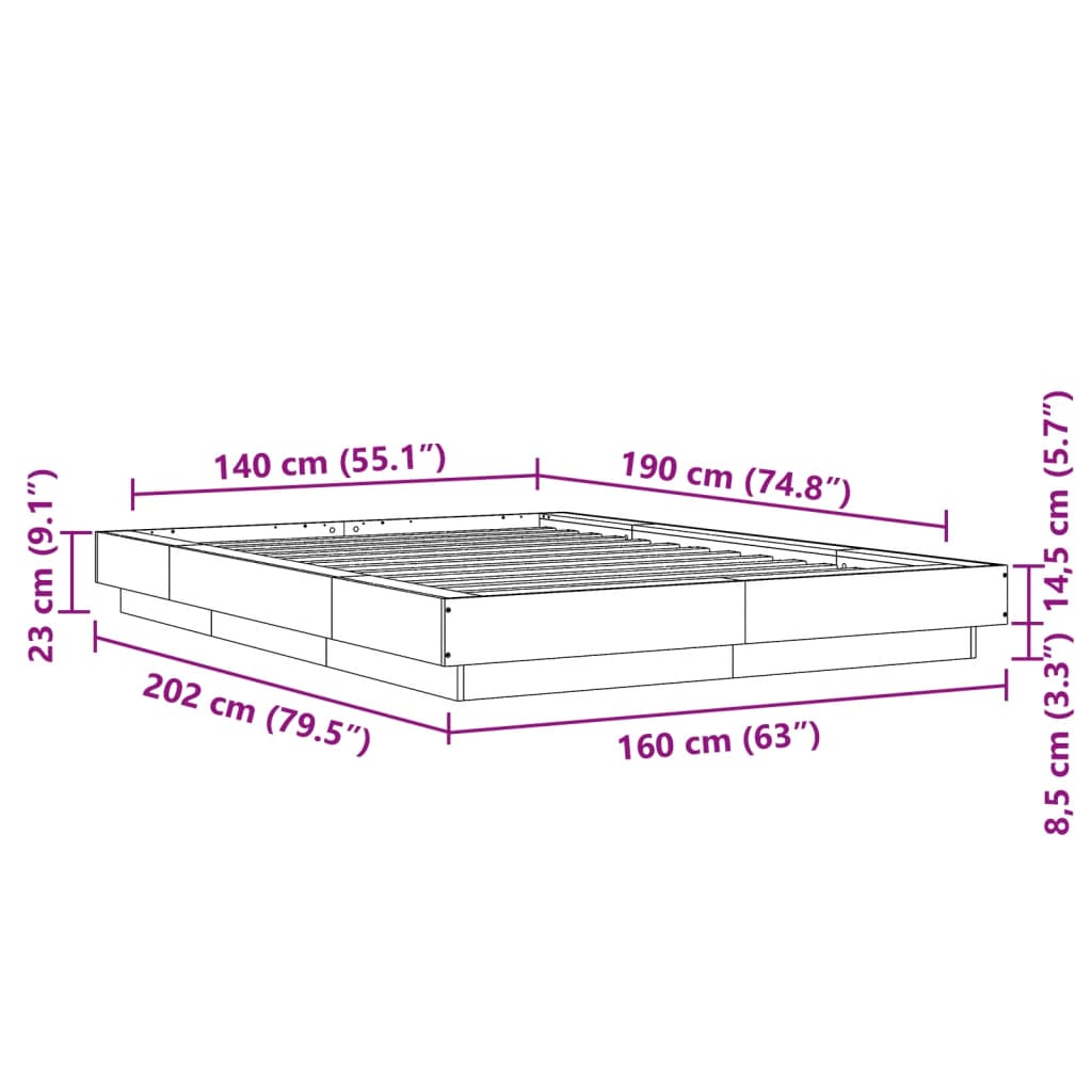Sengeramme betonggrå 140x190 cm konstruert tre