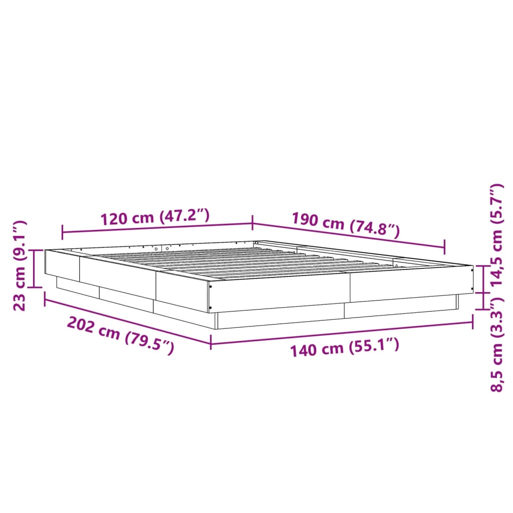 Sengeramme betonggrå 120x190 cm konstruert tre