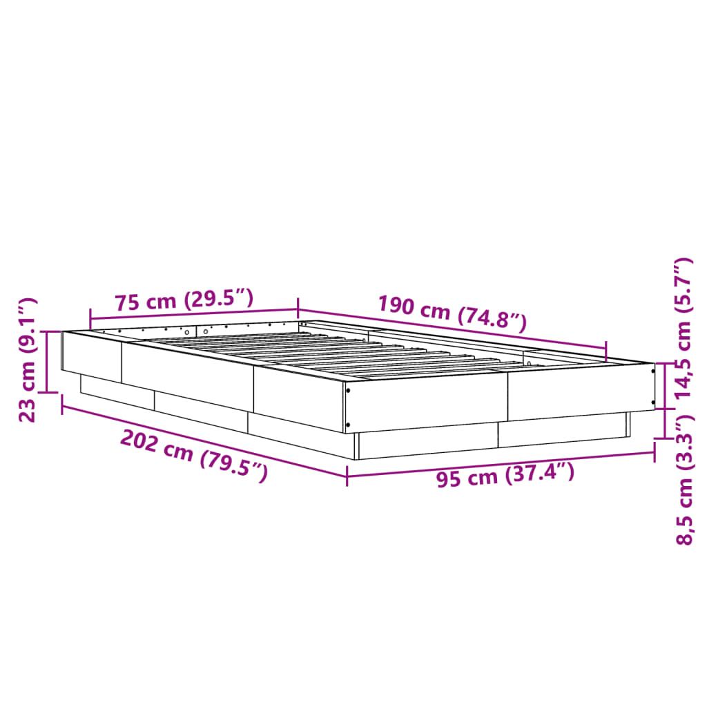 Sengeramme betonggrå 75x190 cm konstruert tre
