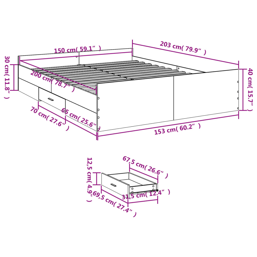 Sengeramme høyglans hvit 150x200 cm konstruert tre