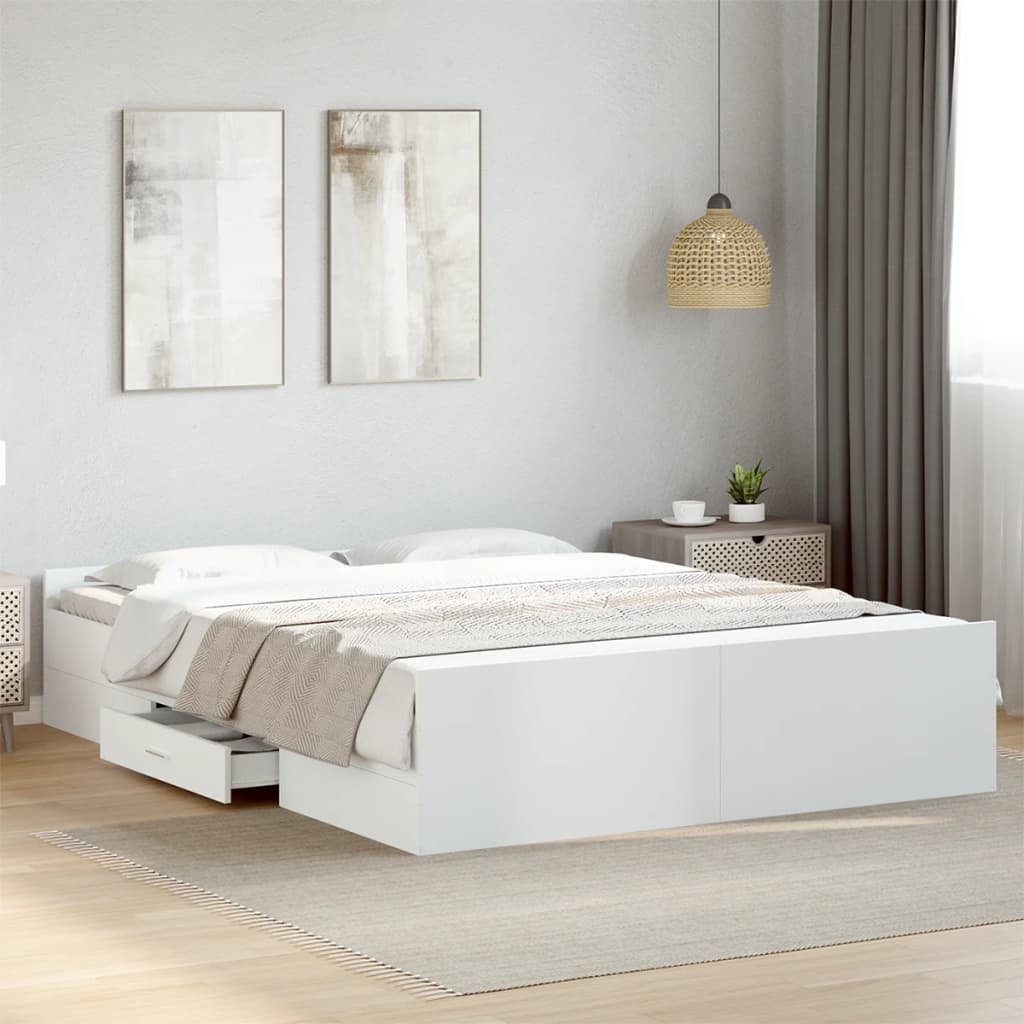 Sengeramme høyglans hvit 150x200 cm konstruert tre