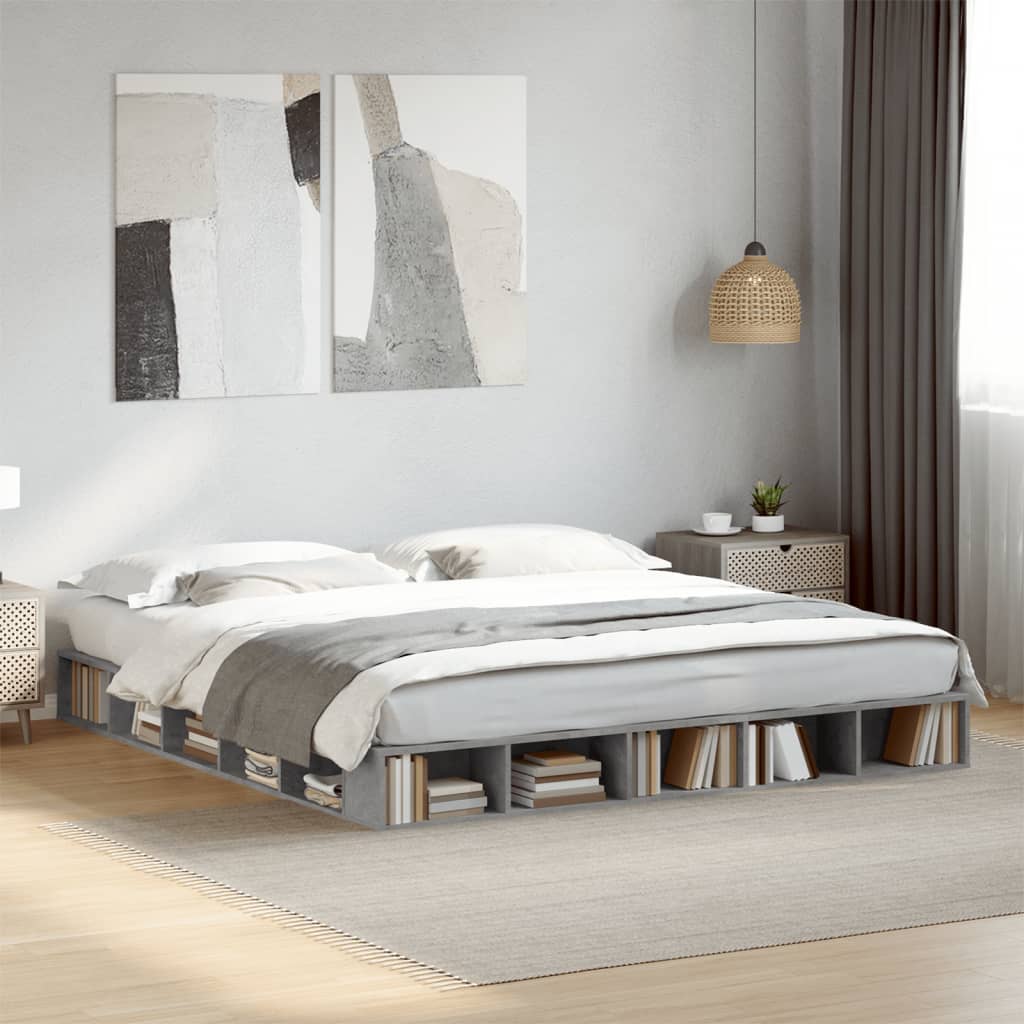 Sengeramme betonggrå 200x200 cm konstruert tre