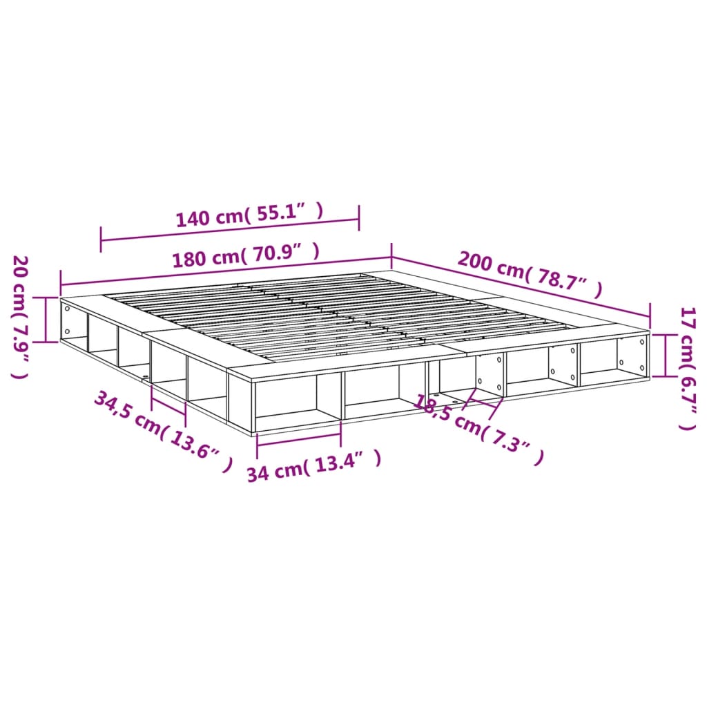 Sengeramme hvit 180x200 cm konstruert tre