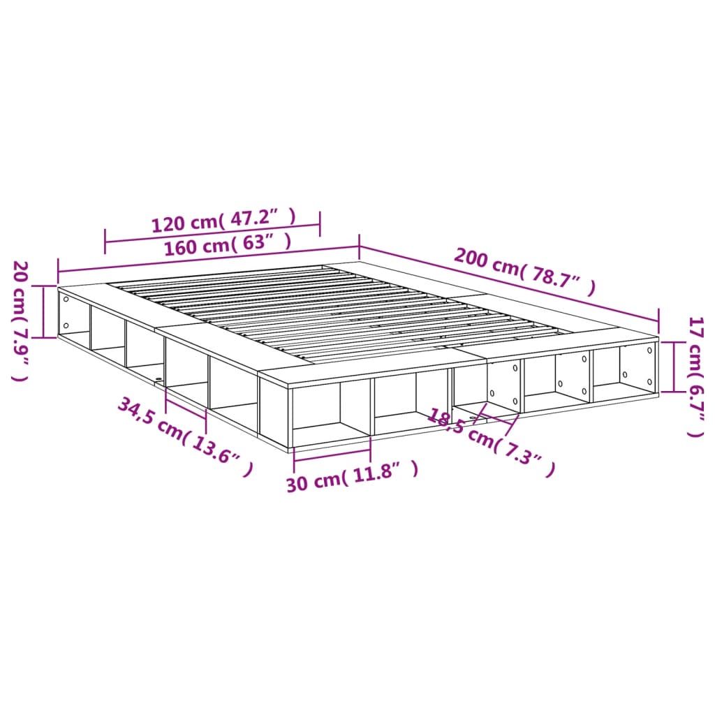 Sengeramme betonggrå 160x200 cm konstruert tre