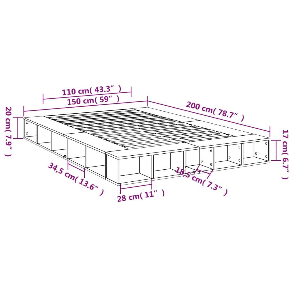 Sengeramme betonggrå 150x200 cm konstruert tre