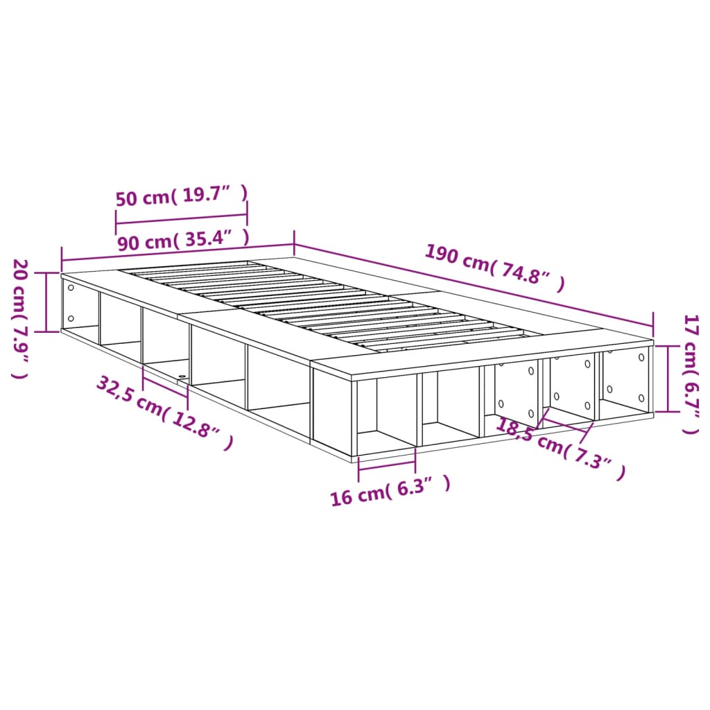 Sengeramme betonggrå 90x190 cm konstruert tre