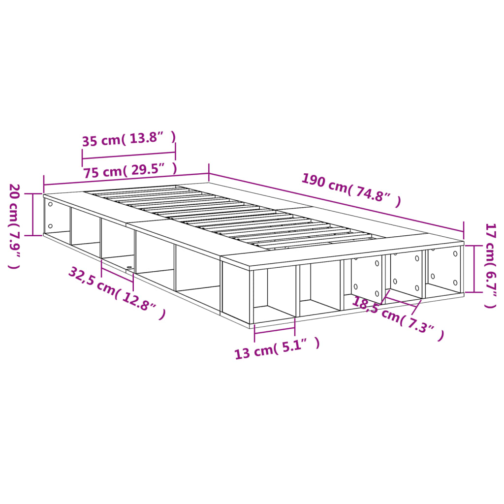 Sengeramme betonggrå 75x190 cm konstruert tre