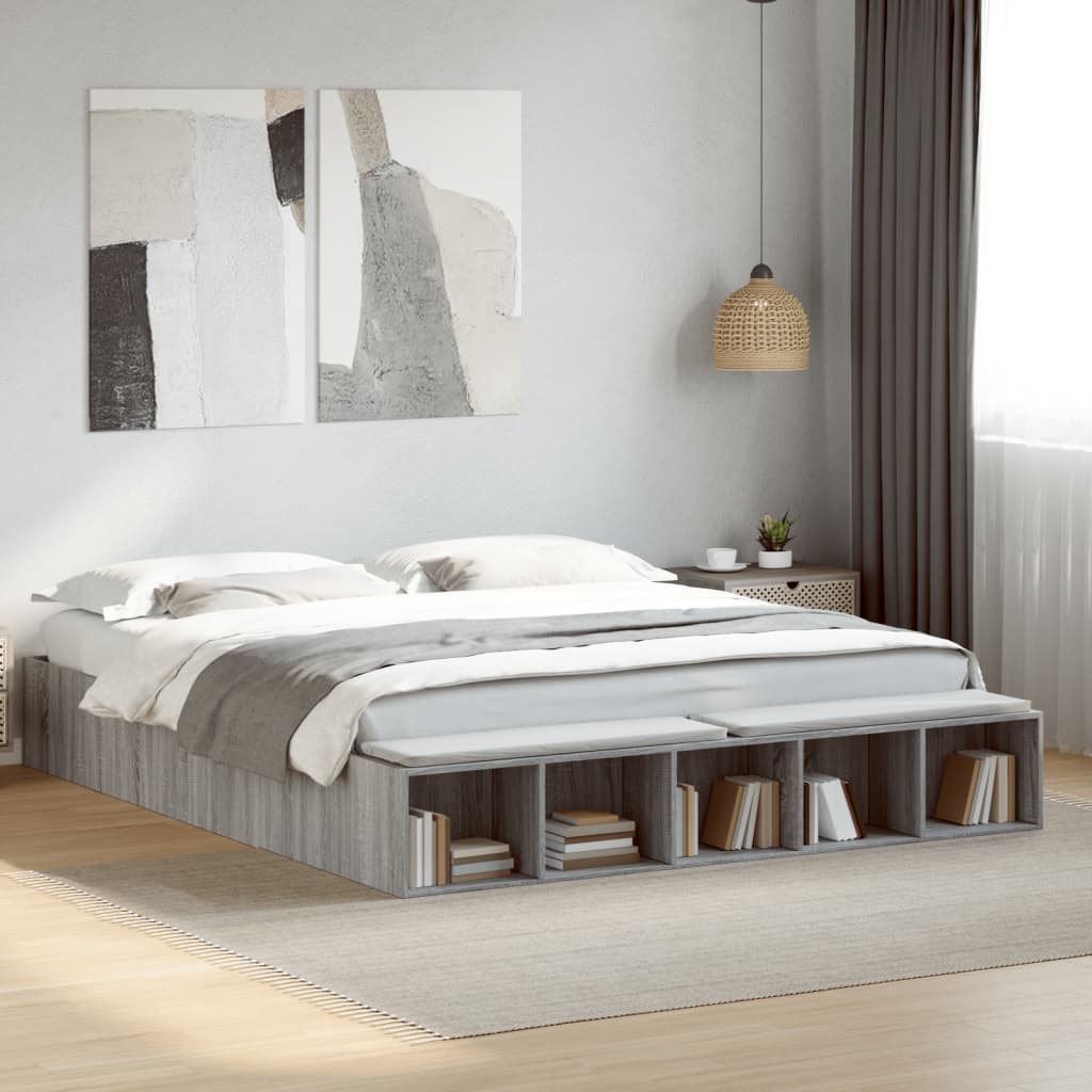 Sengeramme grå sonoma 200x200 cm konstruert tre