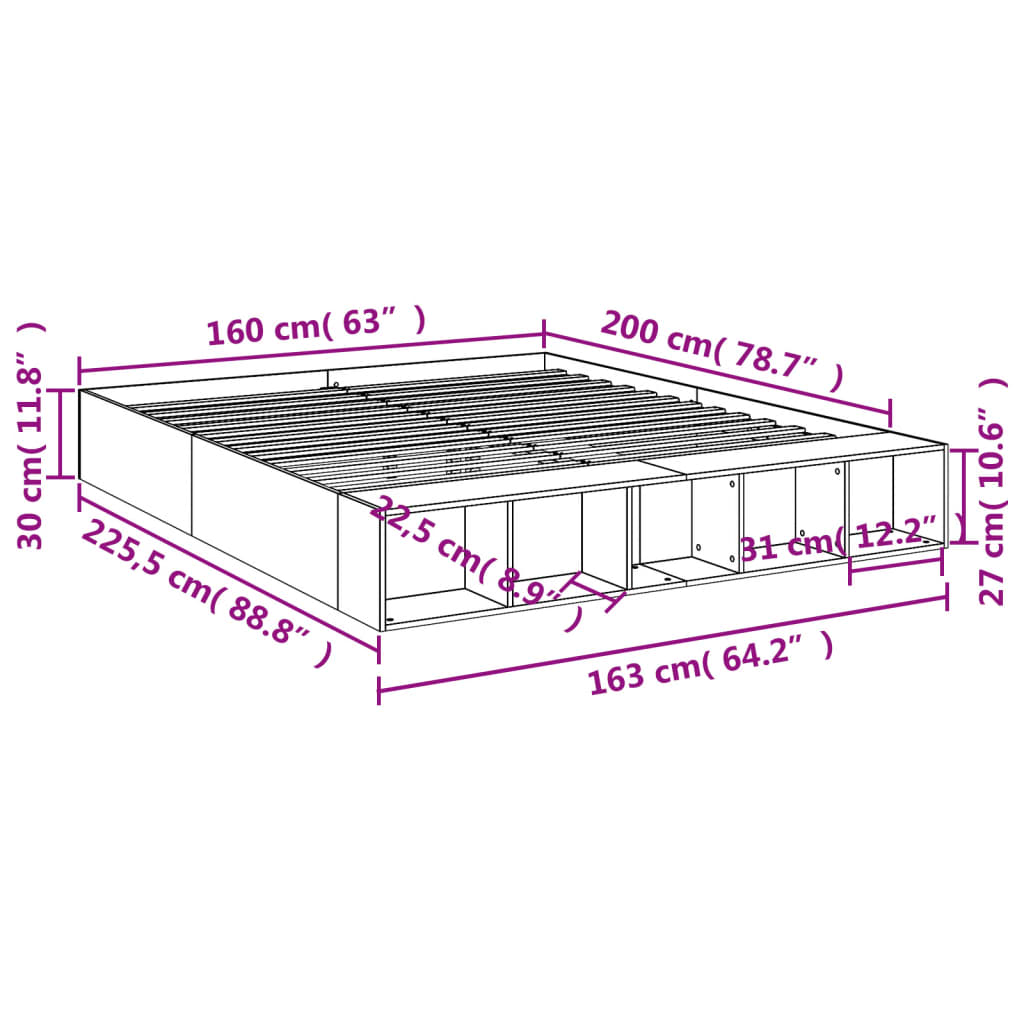 Sengeramme hvit 160x200 cm konstruert tre