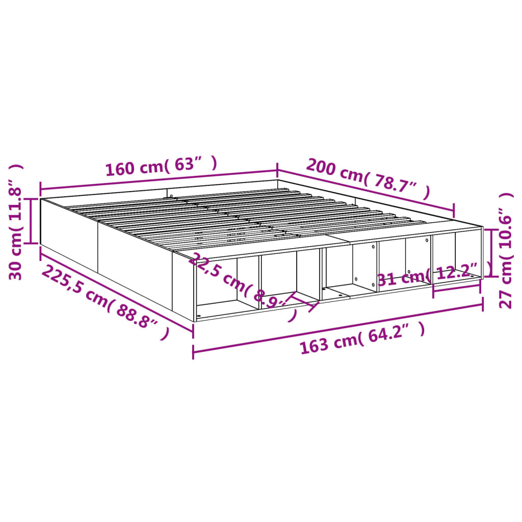Sengeramme betonggrå 160x200 cm konstruert tre