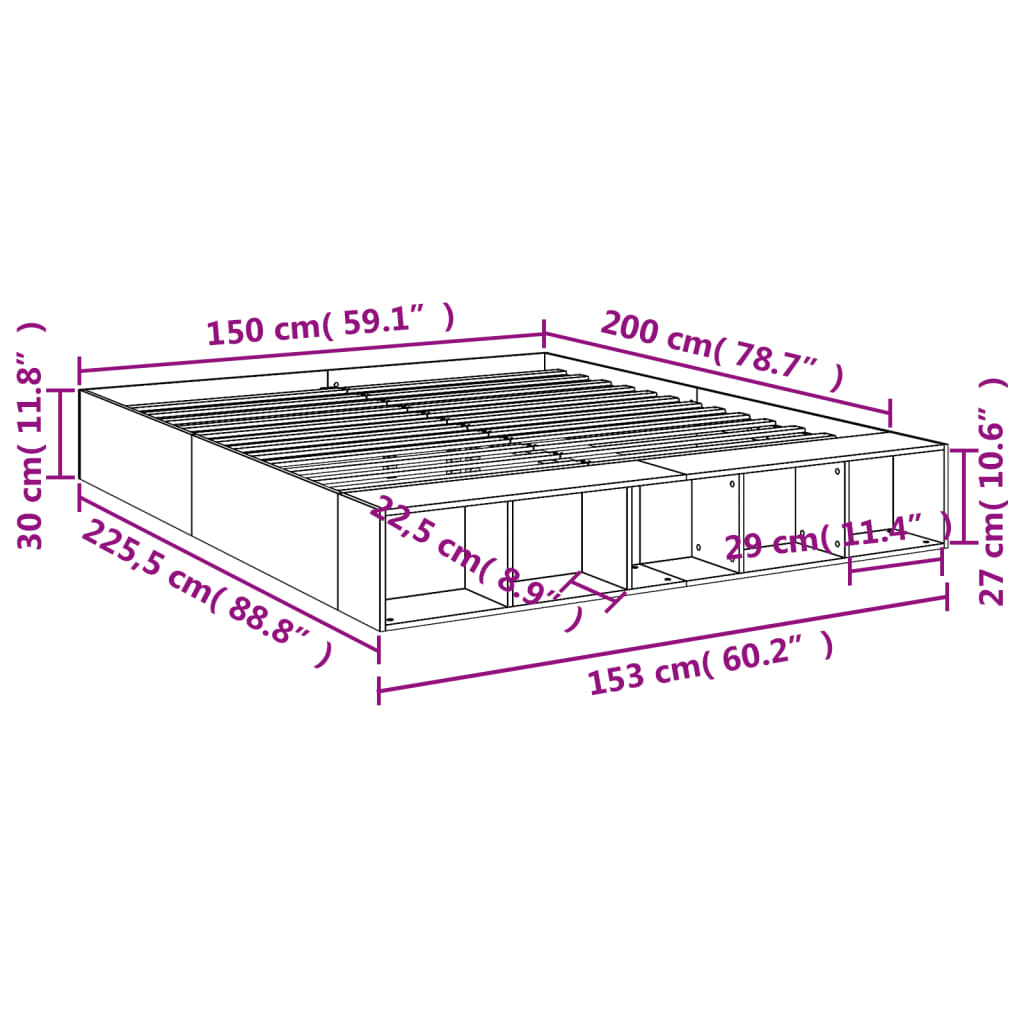 Sengeramme hvit 150x200 cm konstruert tre