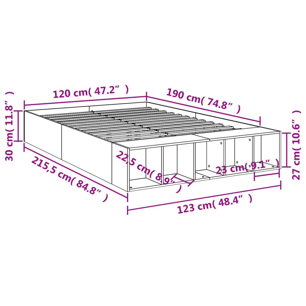 Sengeramme betonggrå 120x190 cm konstruert tre