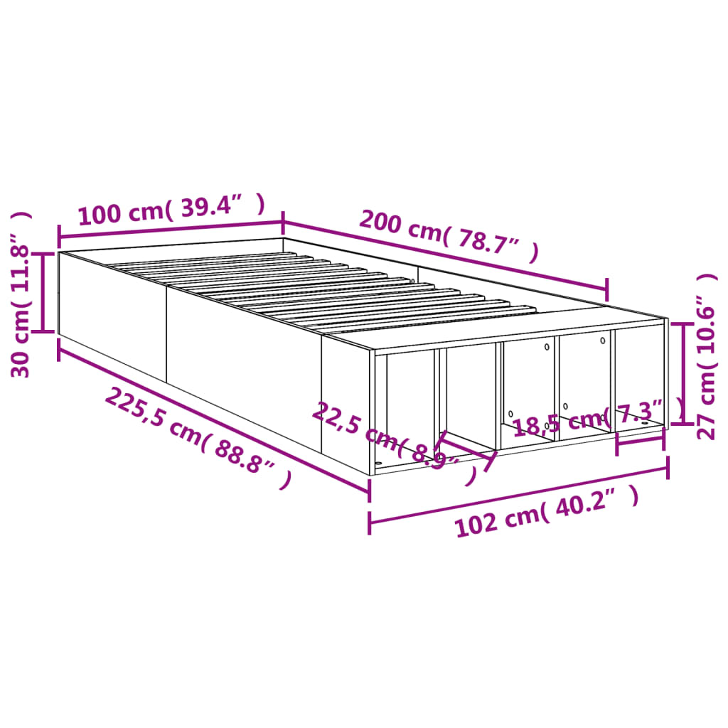Sengeramme brun eik 100x200 cm konstruert tre