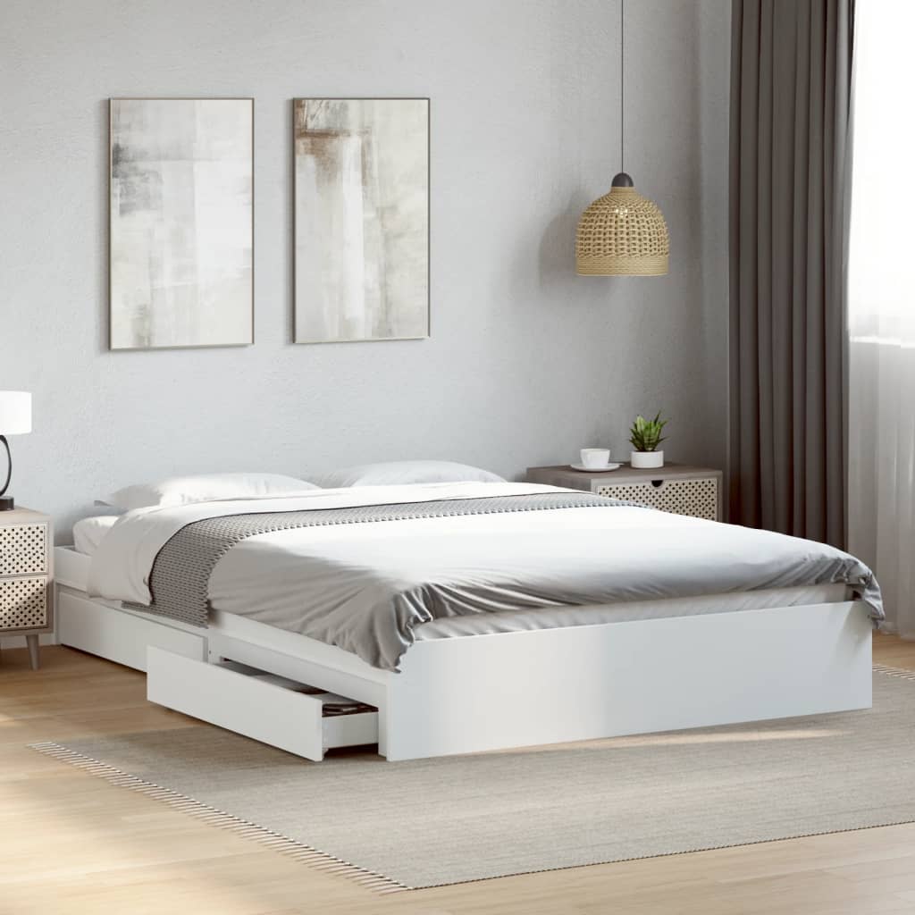 Sengeramme høyglans hvit 150x200 cm konstruert tre