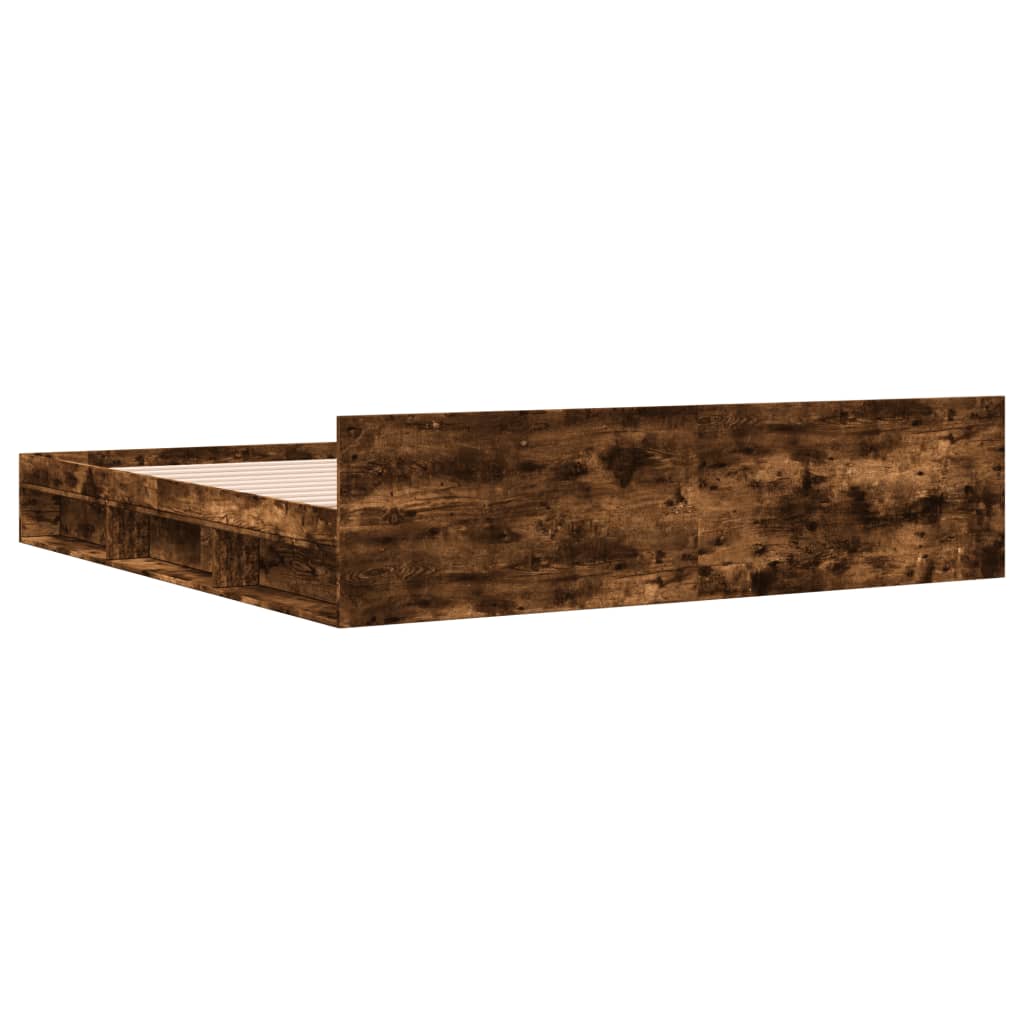 Sengeramme med skuffer røkt eik 180x200 cm konstruert tre