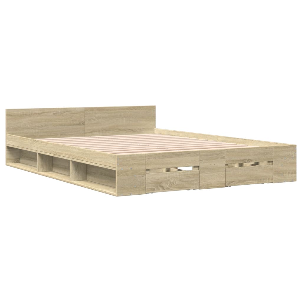 Sengeramme med skuffer sonoma eik 140x200 cm konstruert tre