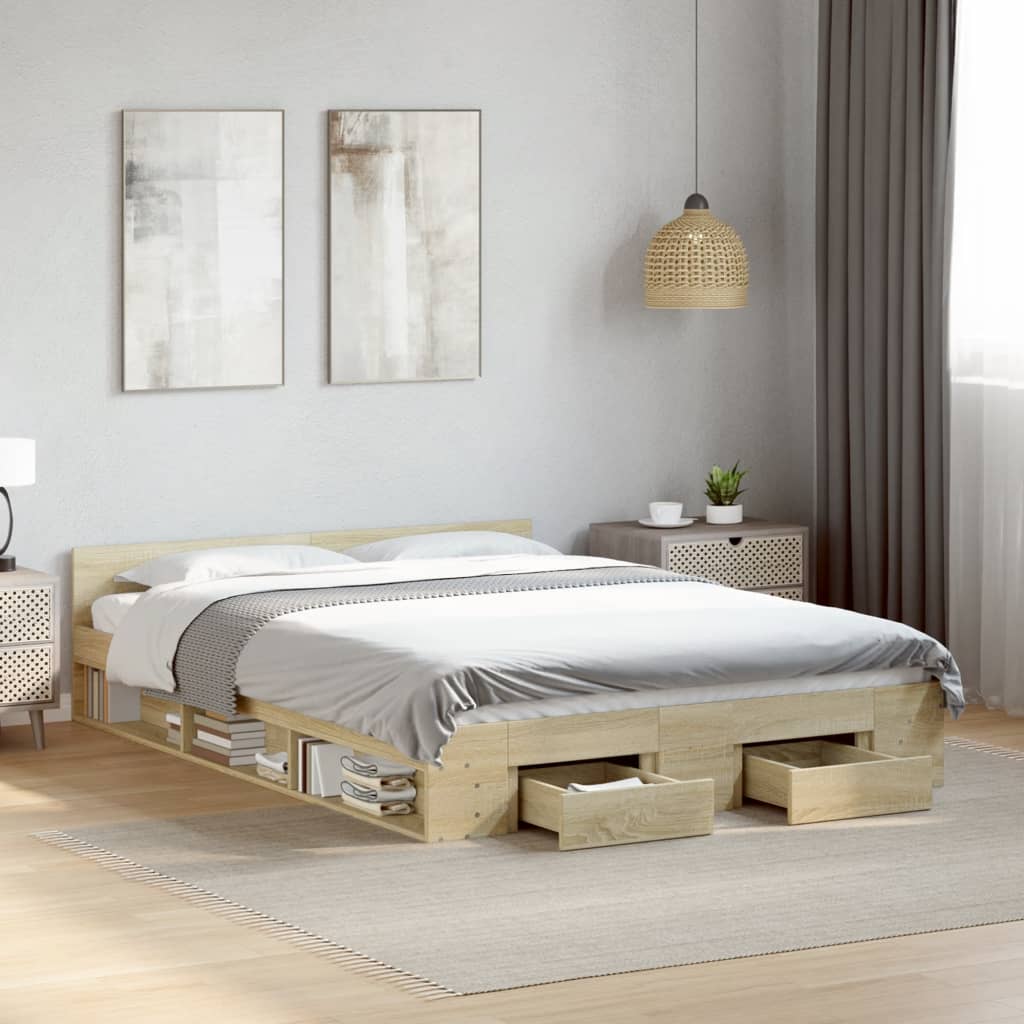 Sengeramme med skuffer sonoma eik 140x200 cm konstruert tre