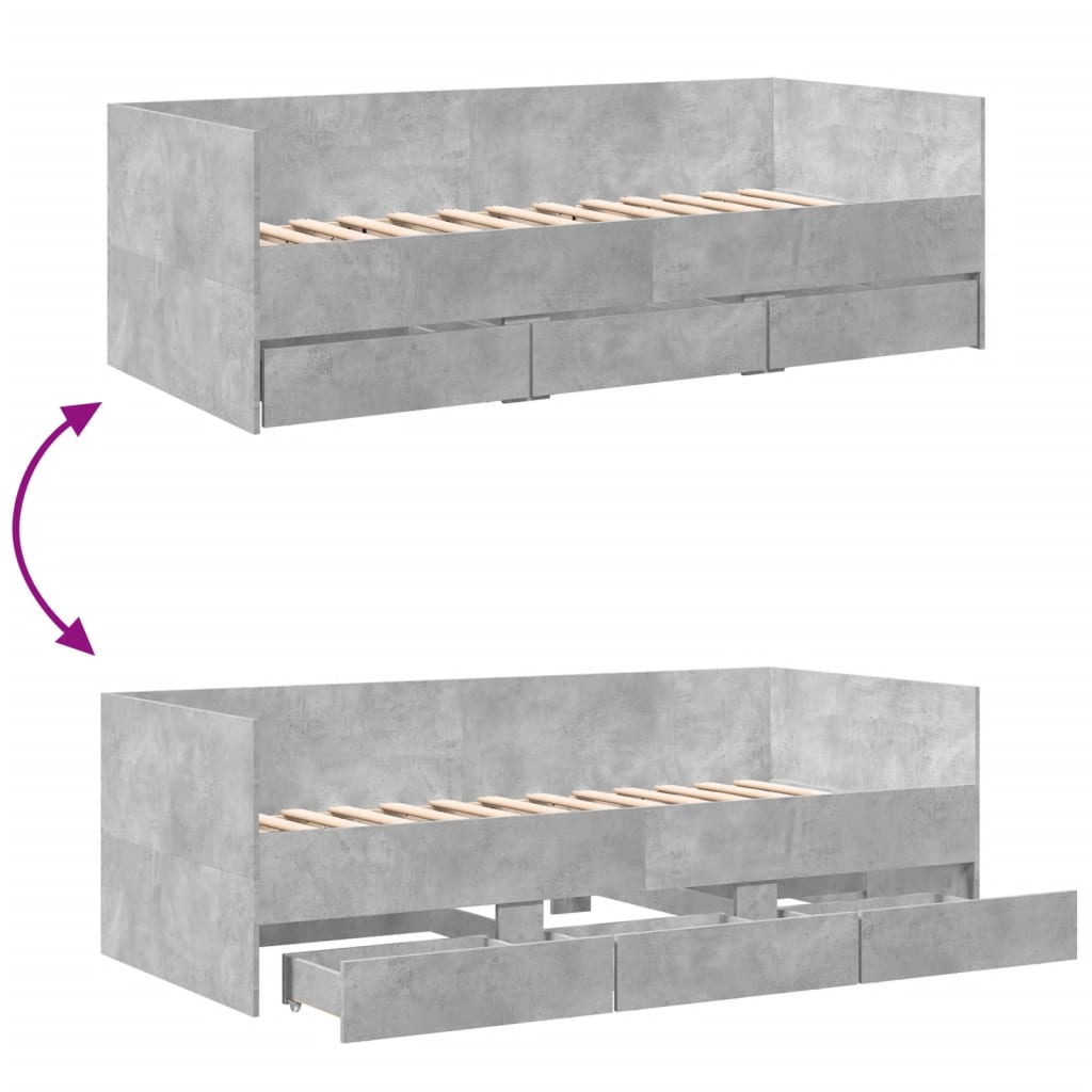 Dagseng med skuffer uten Madrass betonggrå 100x200 cm