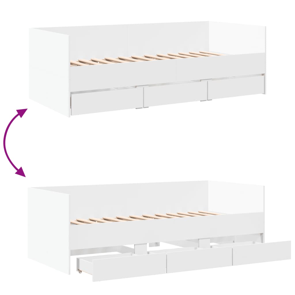 Dagseng med skuffer uten Madrass Hvit 90x200 cm