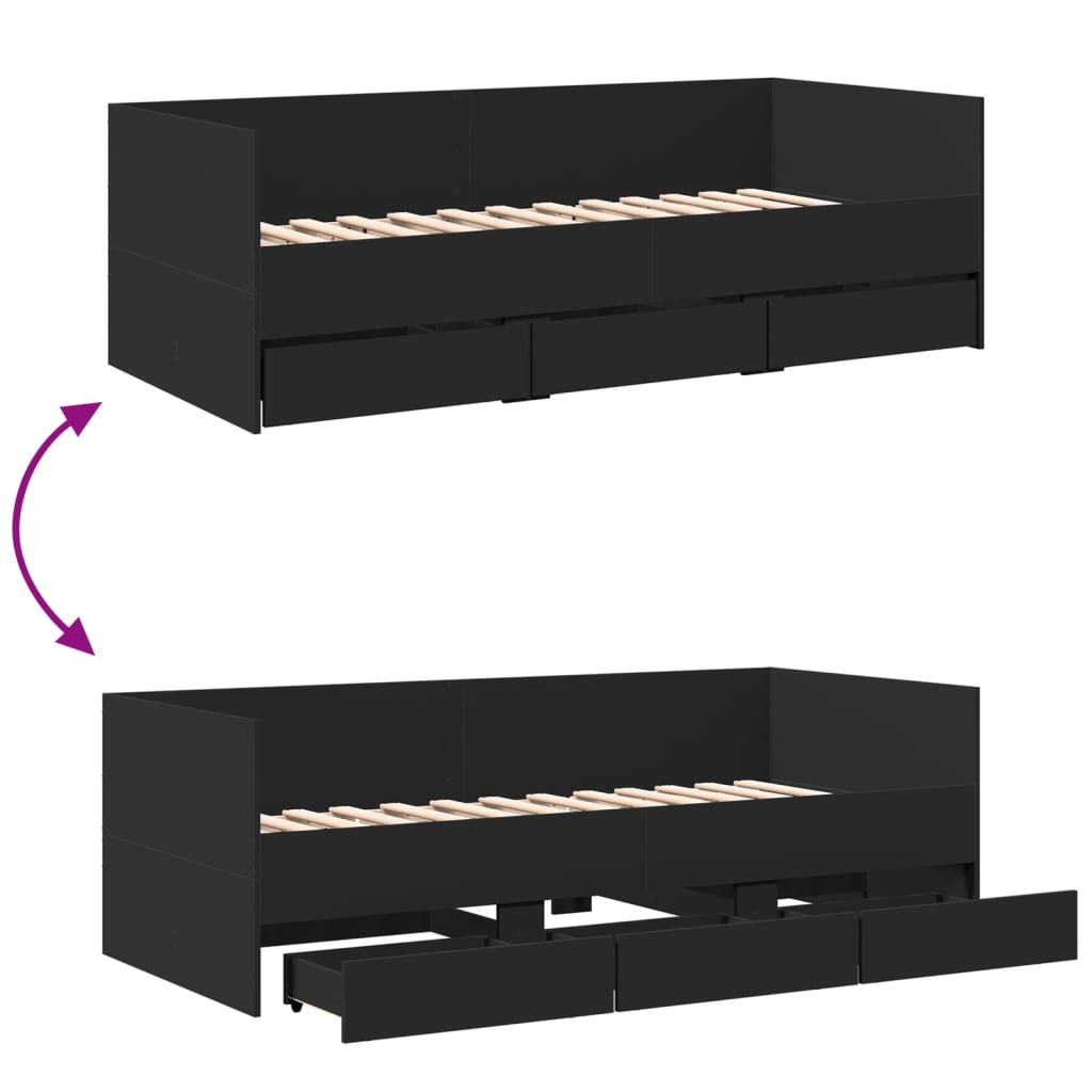 Dagseng med skuffer uten Madrass svart 75x190 cm