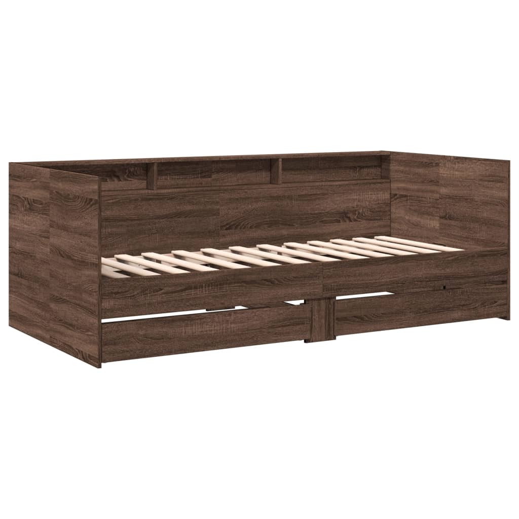 Dagseng med skuffer uten Madrass brun eik 100x200 cm