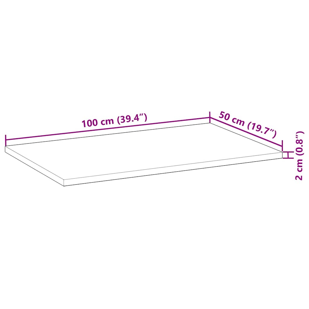 Bordplate ubehandlet 100x50x2 cm heltre akasie