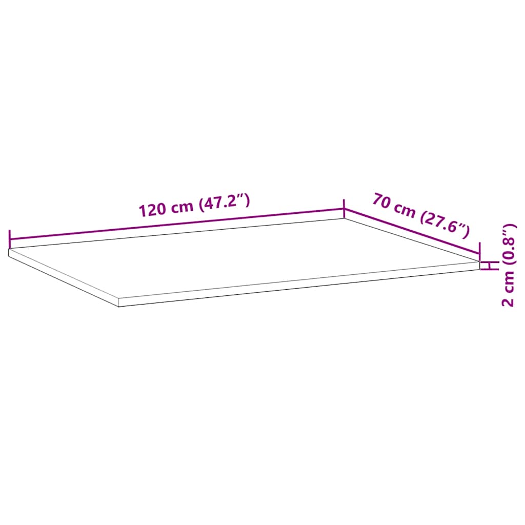 Bordplate ubehandlet 120x70x2 cm heltre akasie