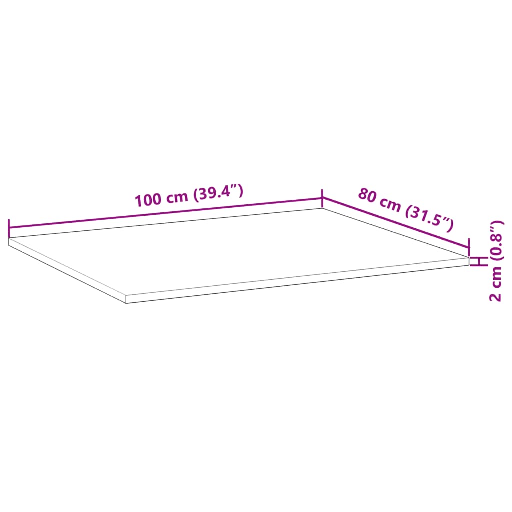 Bordplate ubehandlet 100x80x2 cm heltre akasie