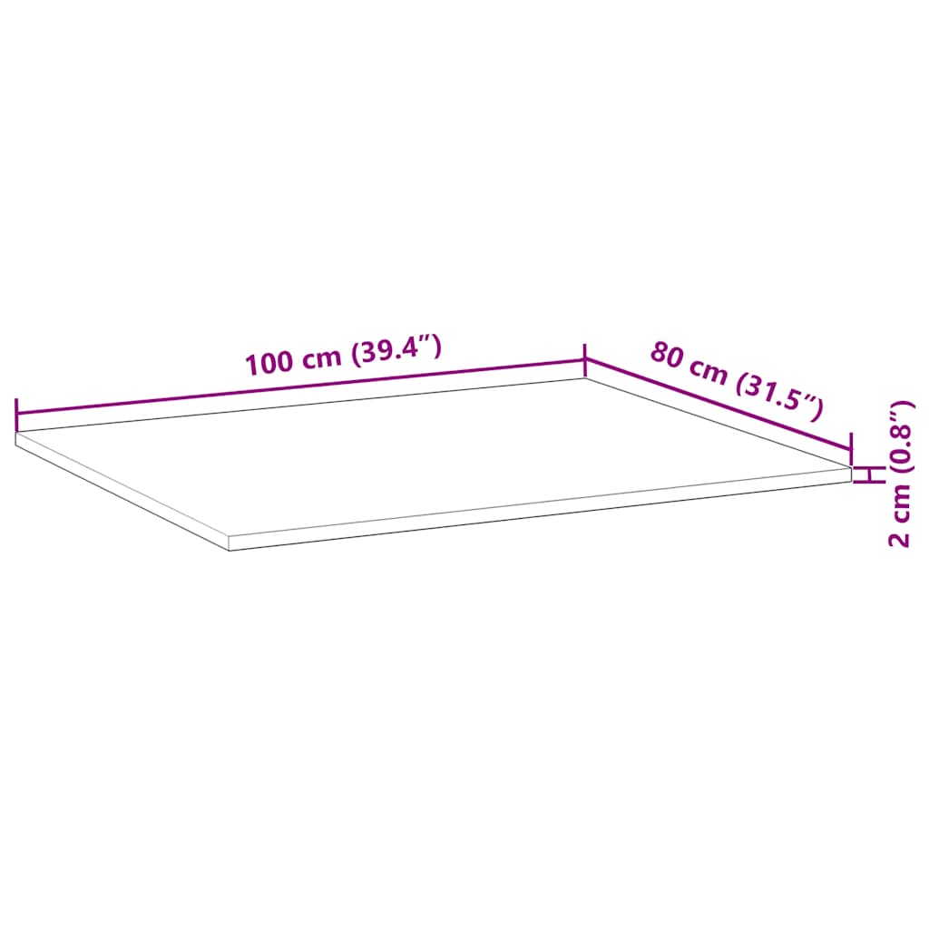 Bordplate ubehandlet 100x80x2 cm heltre akasie