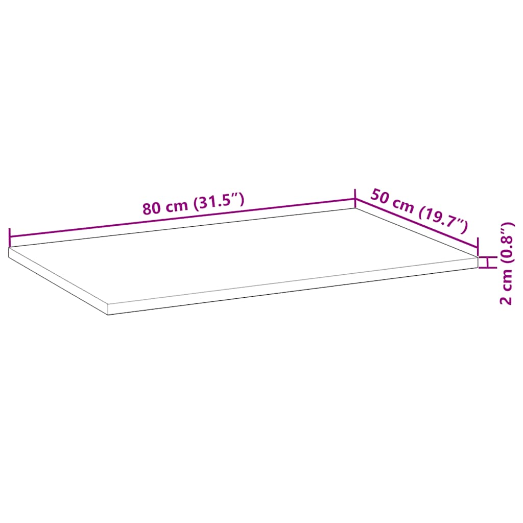 Bordplate ubehandlet 80x50x2 cm heltre akasie