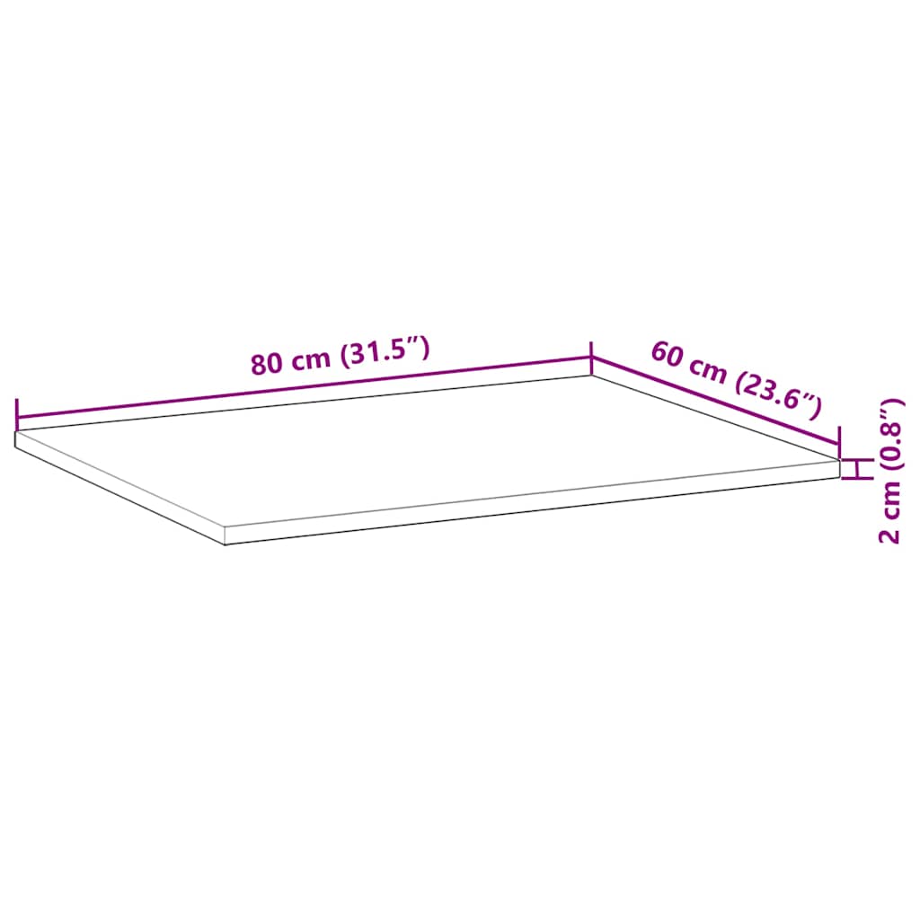 Bordplate ubehandlet 80x60x2 cm heltre akasie