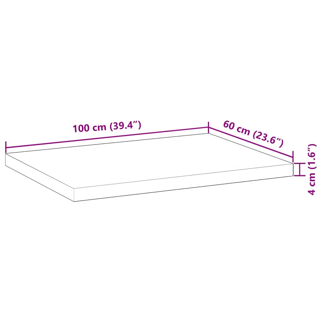 Bordplate ubehandlet 100x60x4 cm heltre akasie