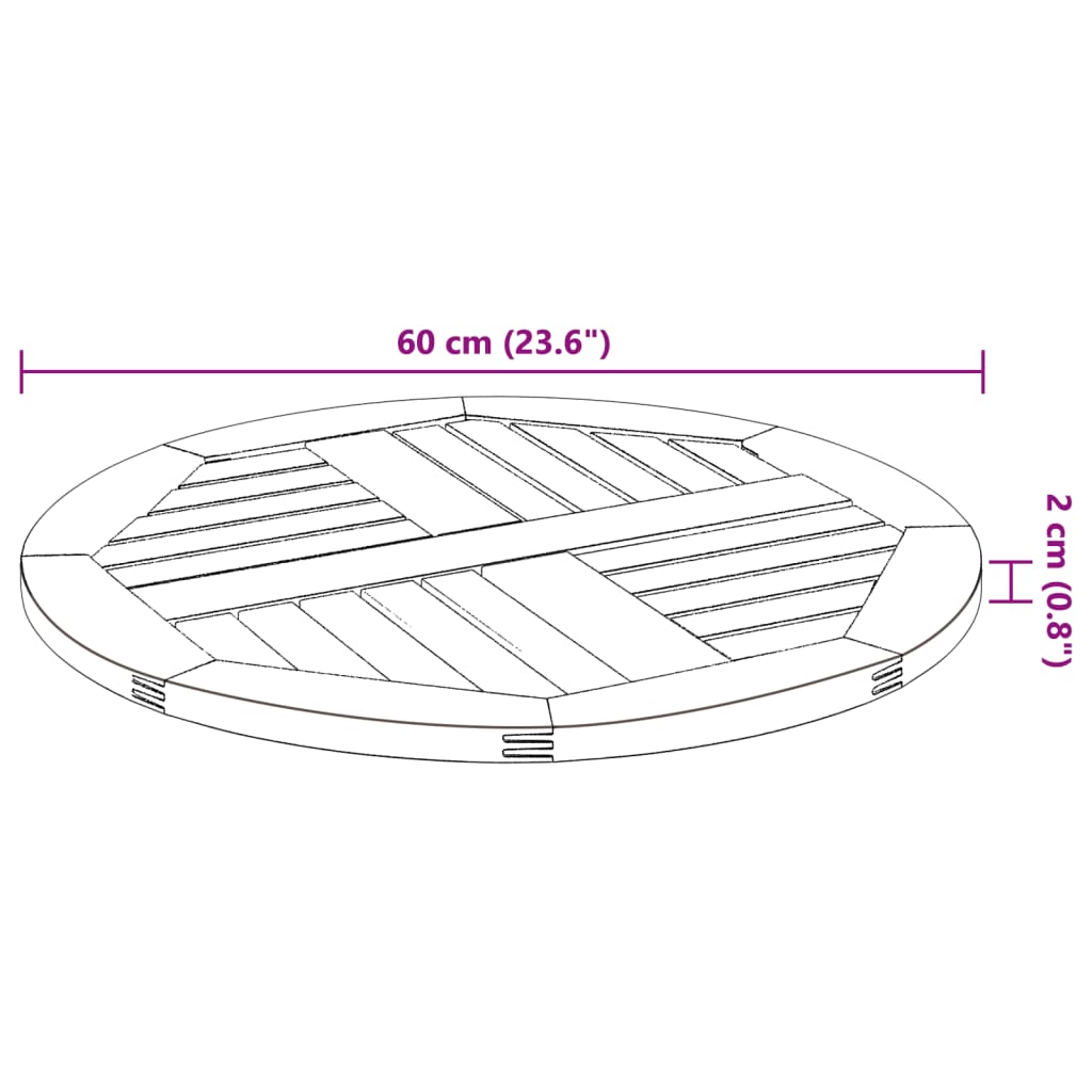 Bordplate Ø60x2 cm rund heltre akasie