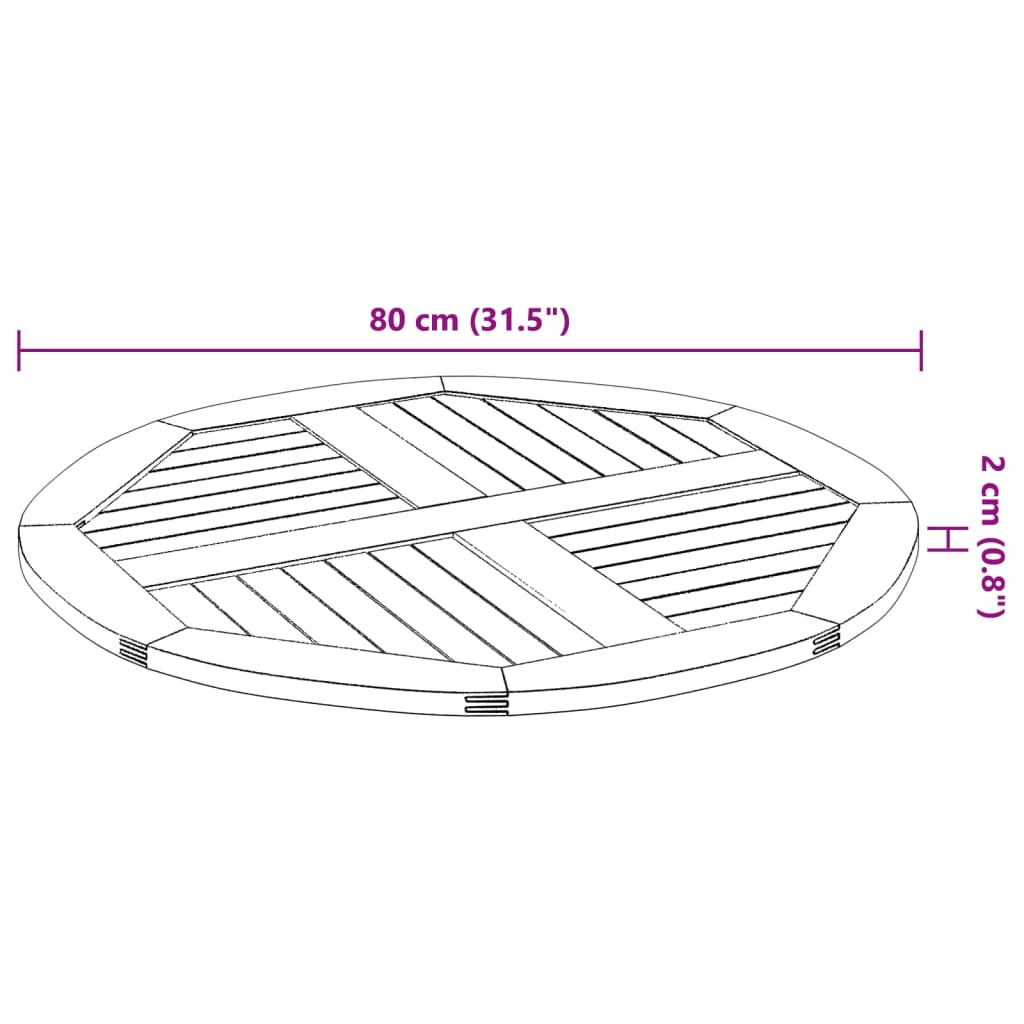 Bordplate Ø80x2,2 cm rund heltre akasie