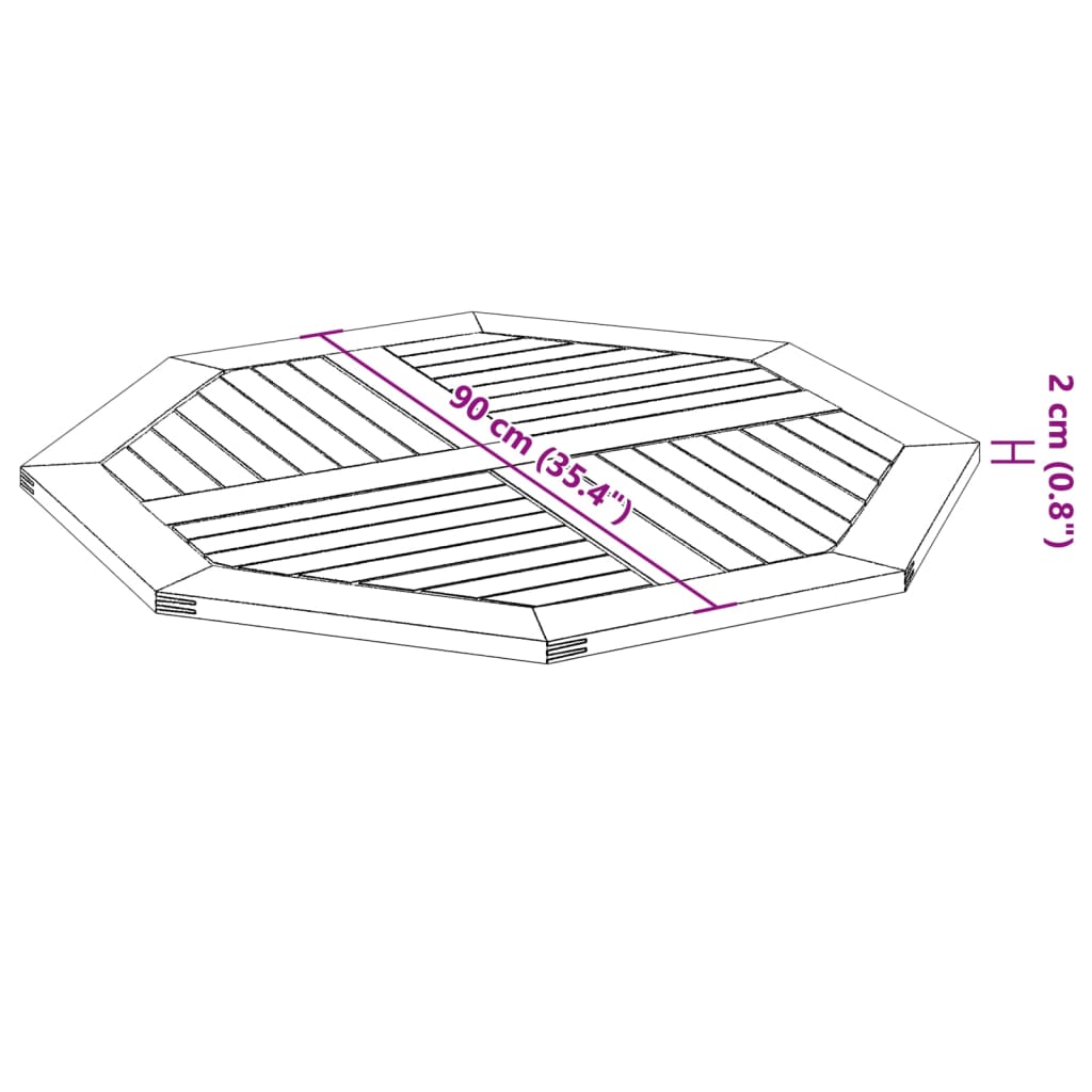 Bordplate 90x90x2,2 cm åttekantet heltre akasie