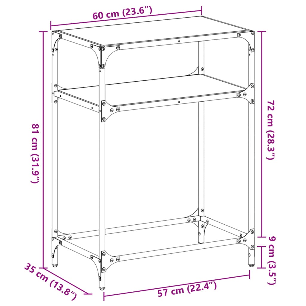 Konsollbord med svart glassplate 60x35x81 cm stål