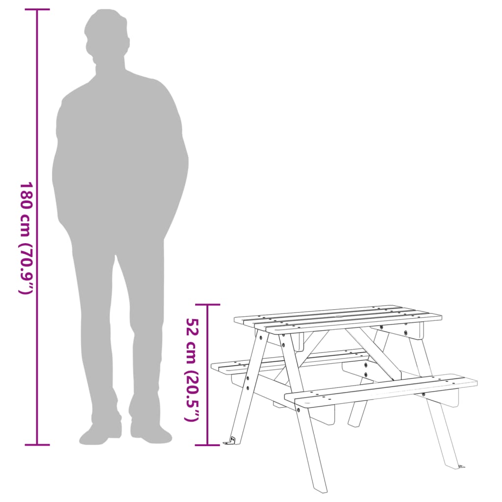 Piknikbord for 4 barn med parasollhull heltre gran