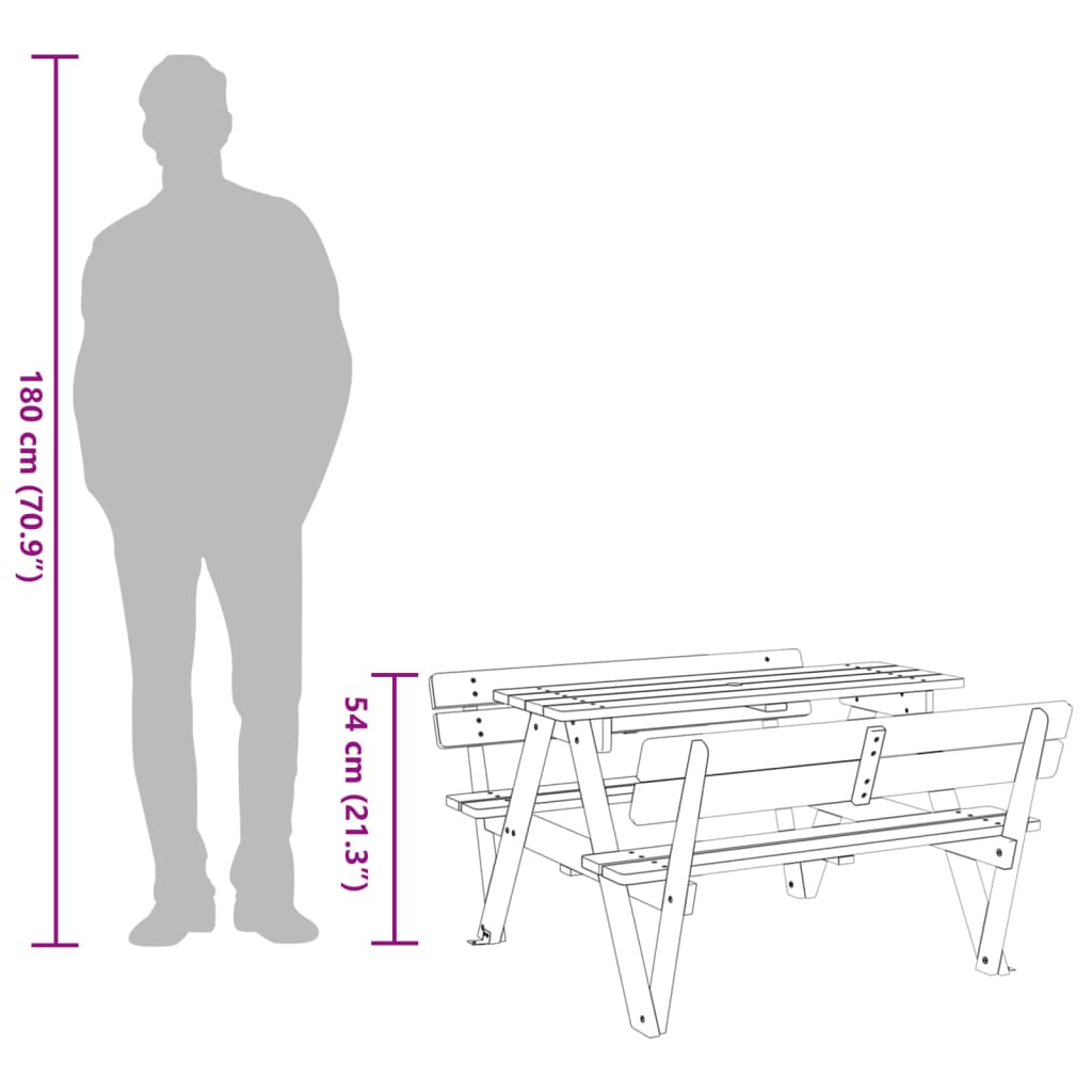 Piknikbord for 4 barn med parasollhull heltre gran